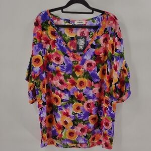 Adora Blouse Size Large Floral V Neck Ruffle Pullover Top